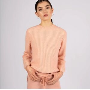 Cashe 100% Cashmere Maria Ribbed Knit Sweater Crewneck Peach Size Medium